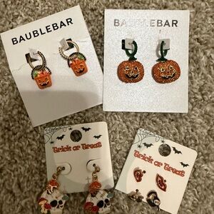 BaubleBar Festive Pumpkin and Skull Earrings Set - Orange, Black, Green